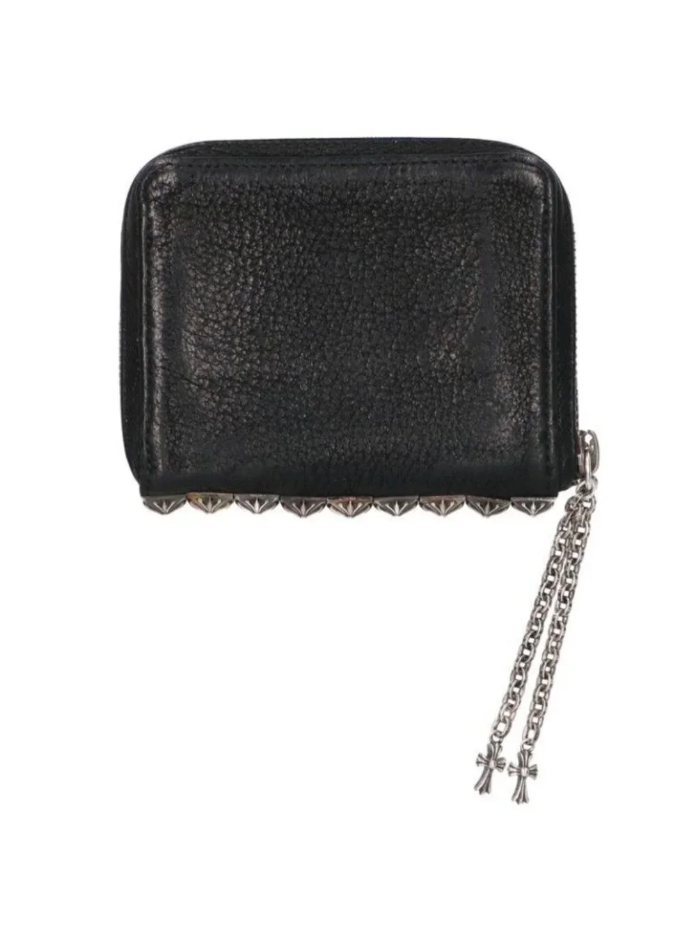 Chrome Hearts 3 Side Zip Pyramid Studs Destroy Leather Wallet